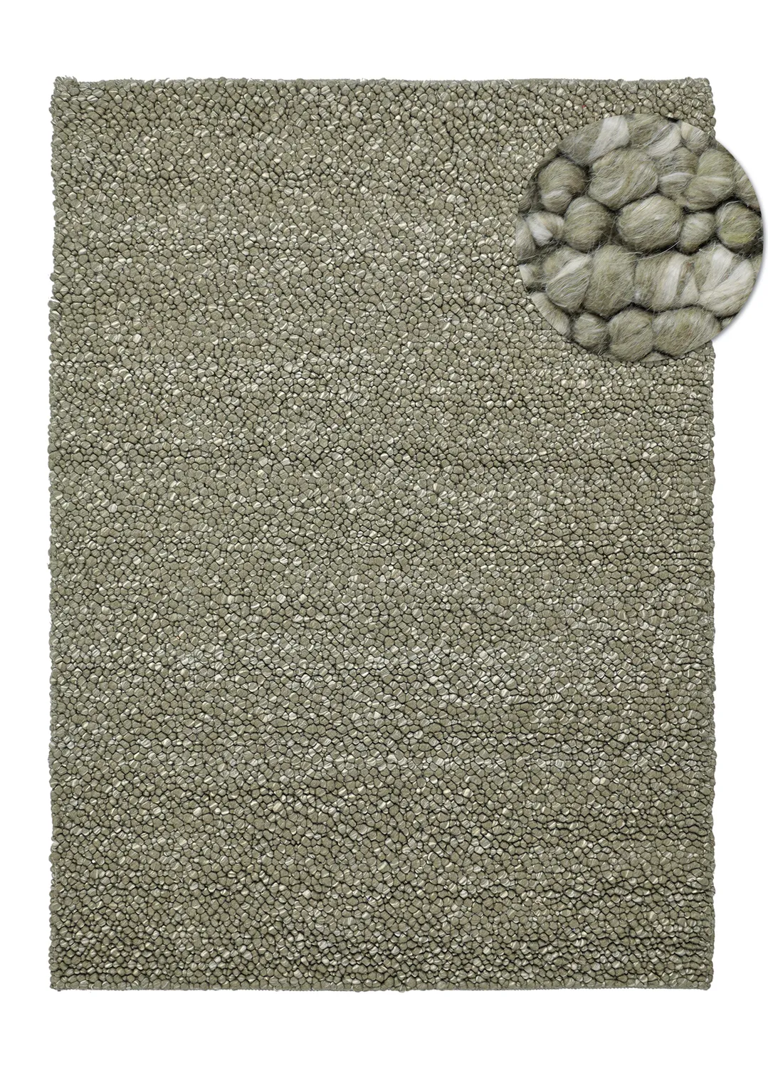 Wollen-vloerkleed - Sala Irregular Wool Bubble (mosgroen/wit melange)