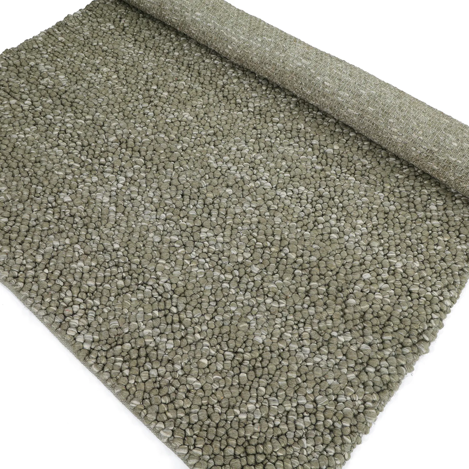 Wollen-vloerkleed - Sala Irregular Wool Bubble (mosgroen/wit melange)