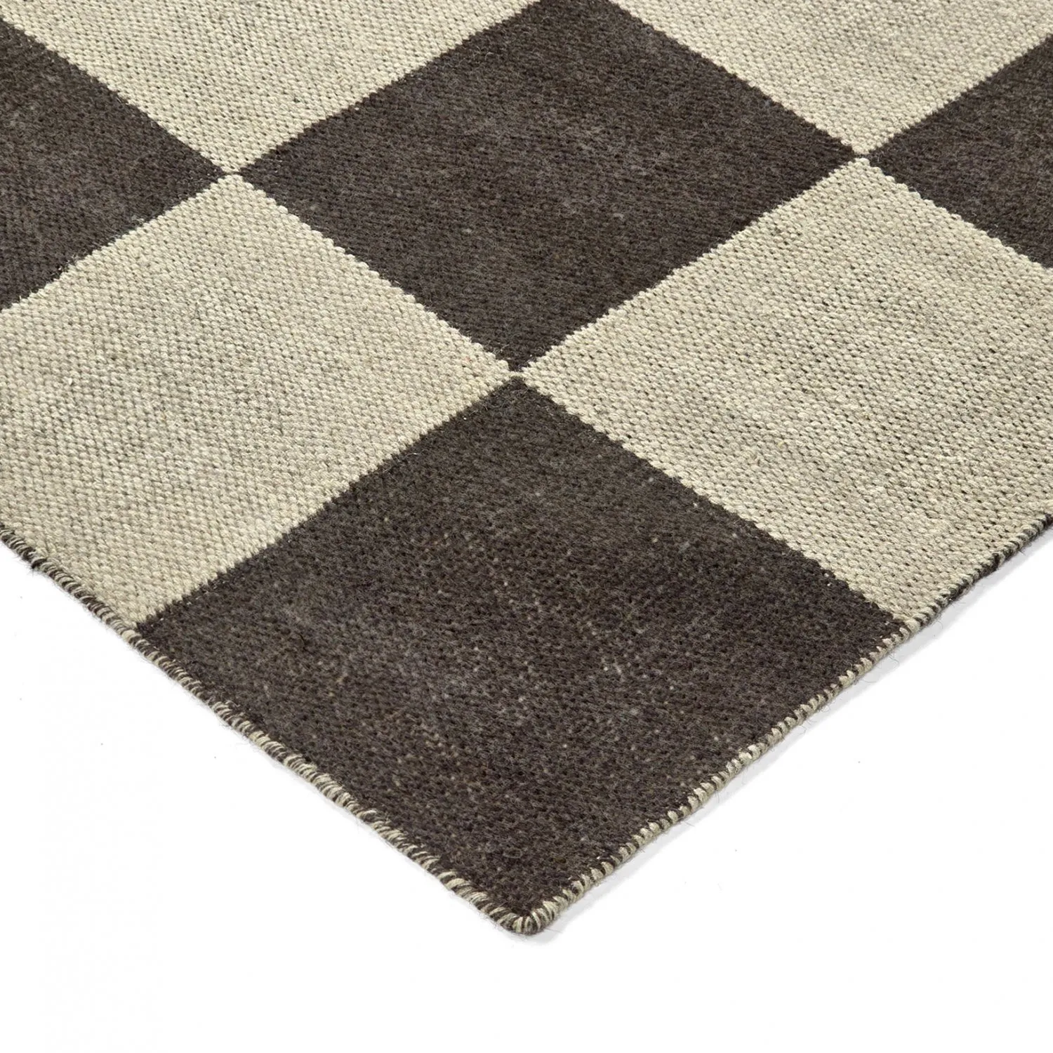 Wollen-vloerkleed - Scacco (zwart/beige)