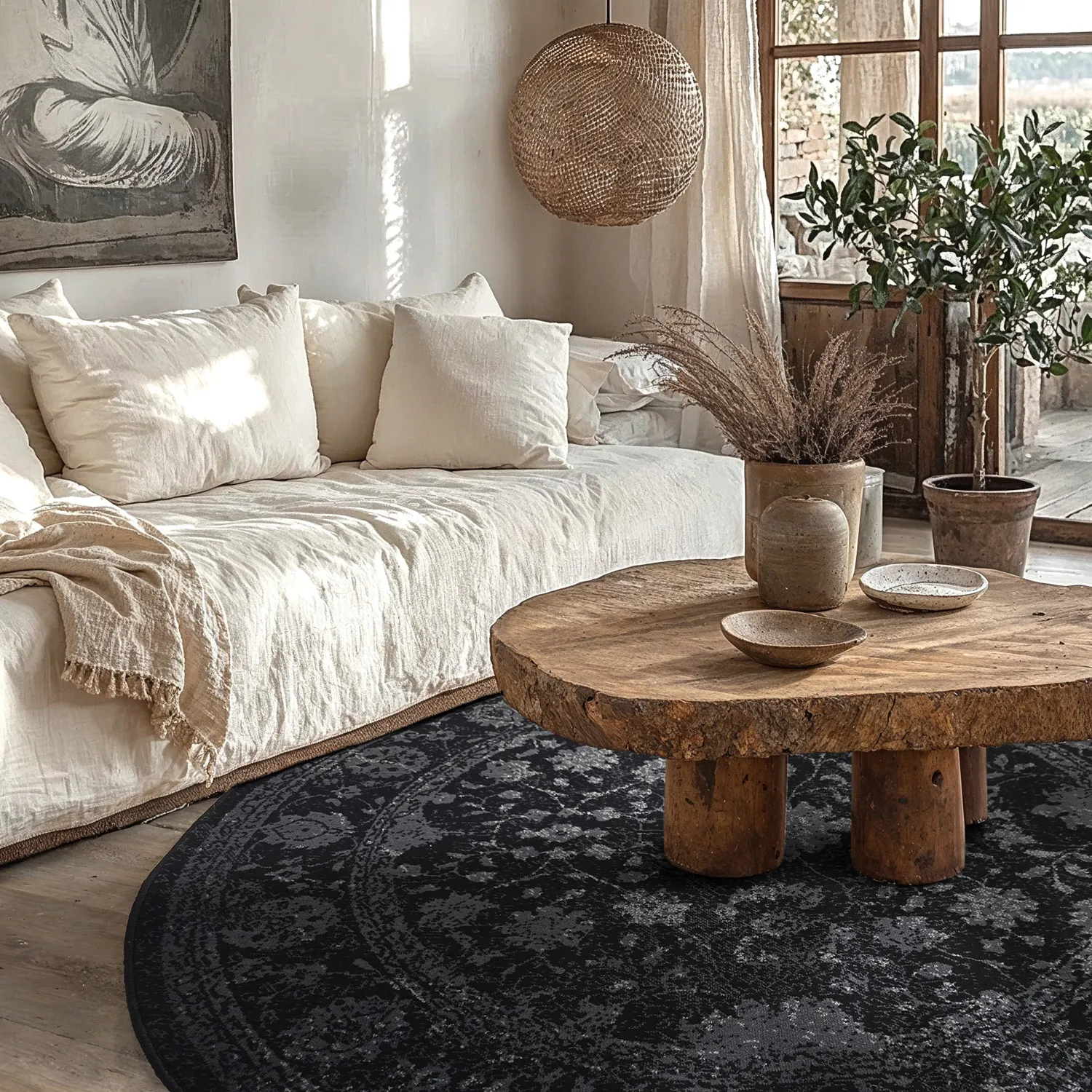 Rond vloerkleed - Peking Majestic (zwart)